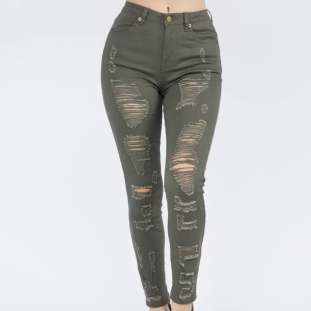 Plus Size Front Back Distressed Jeans
